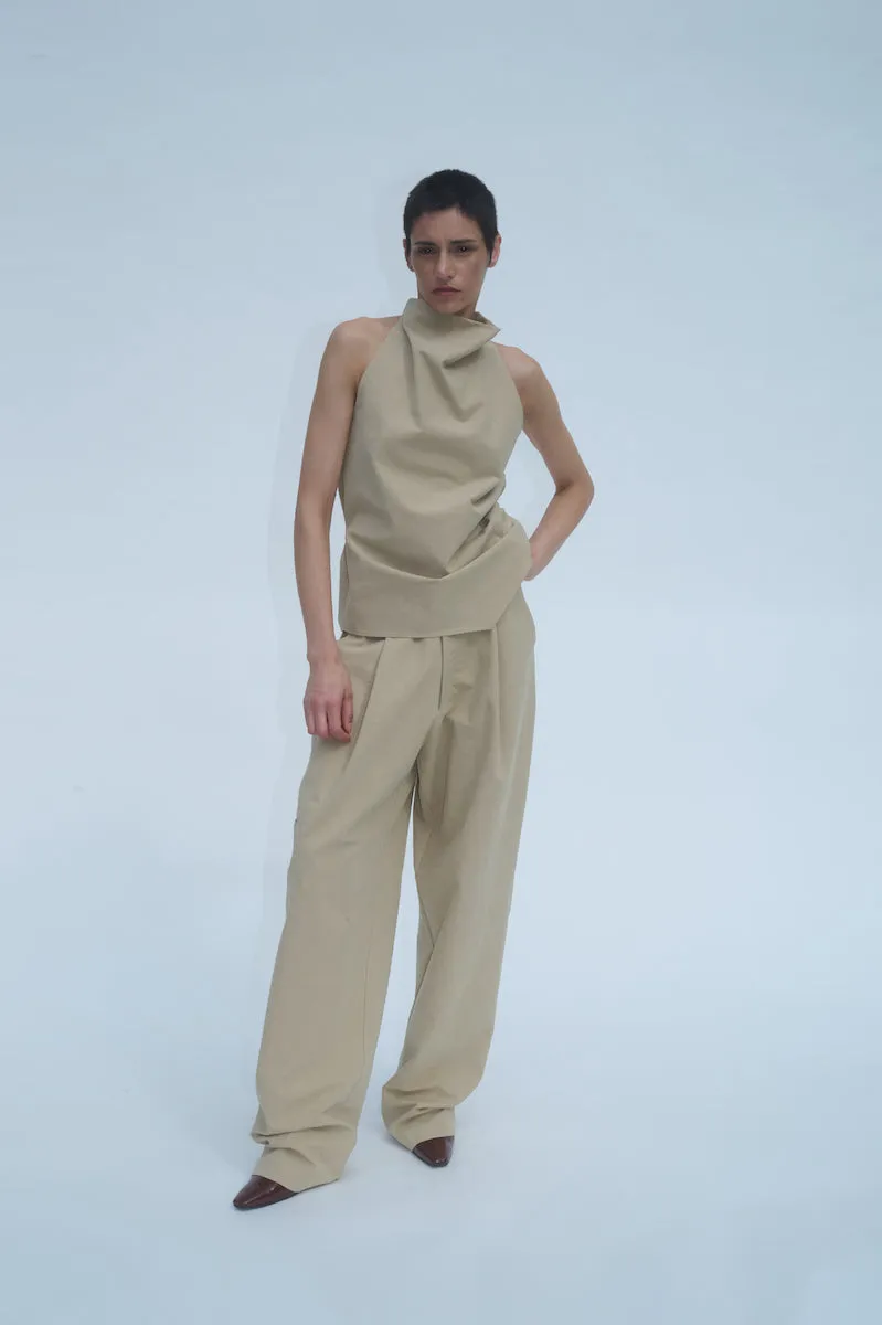 Drawcord Pleated Pant - Sand