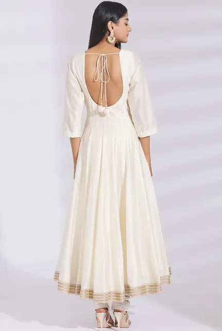 Embellished Chanderi Silk Anarkali Set in Off-White