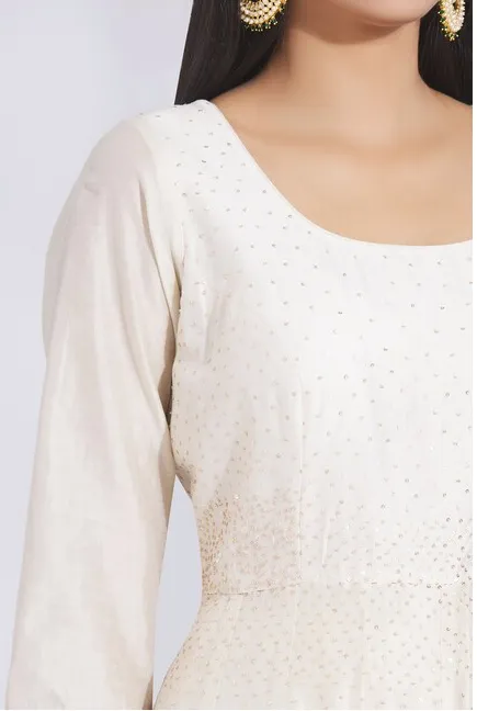 Embellished Chanderi Silk Anarkali Set in Off-White
