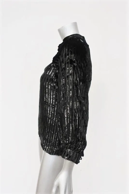 Erdem Top Zadie Black Striped Velvet Size US 4 Cutout Neck Blouse NEW