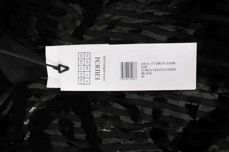 Erdem Top Zadie Black Striped Velvet Size US 4 Cutout Neck Blouse NEW