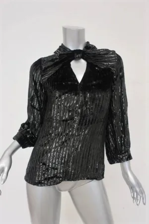 Erdem Top Zadie Black Striped Velvet Size US 4 Cutout Neck Blouse NEW