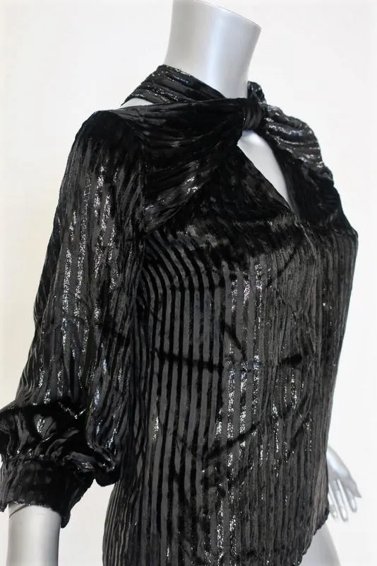 Erdem Top Zadie Black Striped Velvet Size US 4 Cutout Neck Blouse NEW