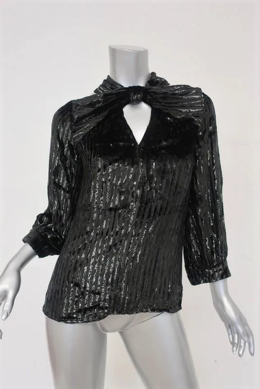 Erdem Top Zadie Black Striped Velvet Size US 4 Cutout Neck Blouse NEW
