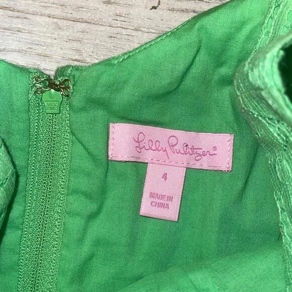 EUC Lilly Pulitzer Green Eyelet Lace Fit and Flare Dress Size 4