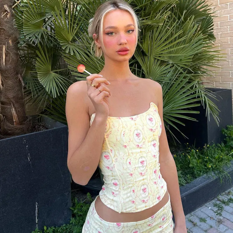 European And American-Style2023Summer New Women's Fashion Printed Chest-Wrapped Vest Slim-Fit Sheath Skirt Two-Piece Set