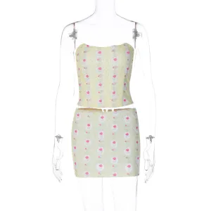 European And American-Style2023Summer New Women's Fashion Printed Chest-Wrapped Vest Slim-Fit Sheath Skirt Two-Piece Set