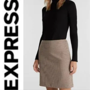 Express Houndstooth Pull on Stretch Skirt