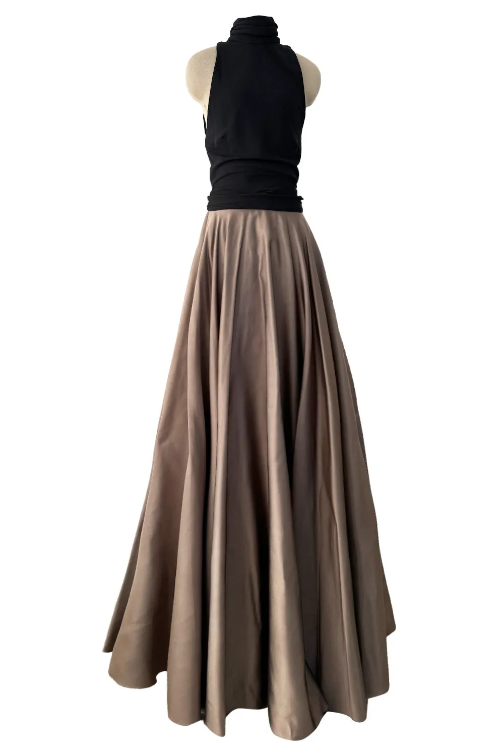 Fall 2012 John Anthony Couture Black Jersey Turtleneck Dress w Full Circle Taupe Skirt