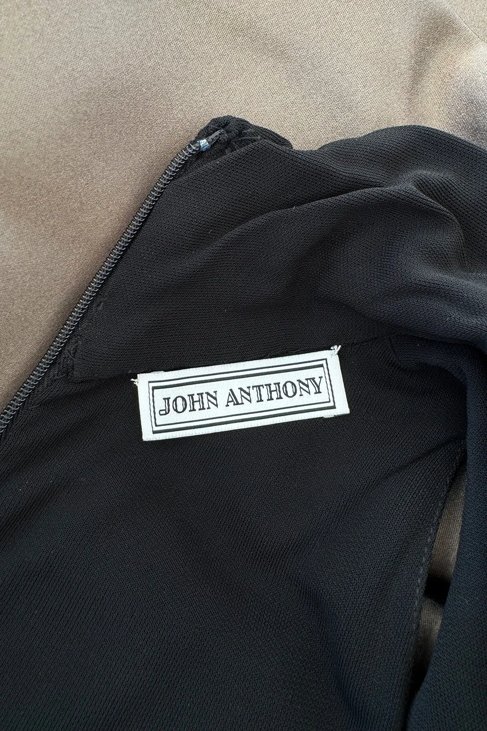 Fall 2012 John Anthony Couture Black Jersey Turtleneck Dress w Full Circle Taupe Skirt