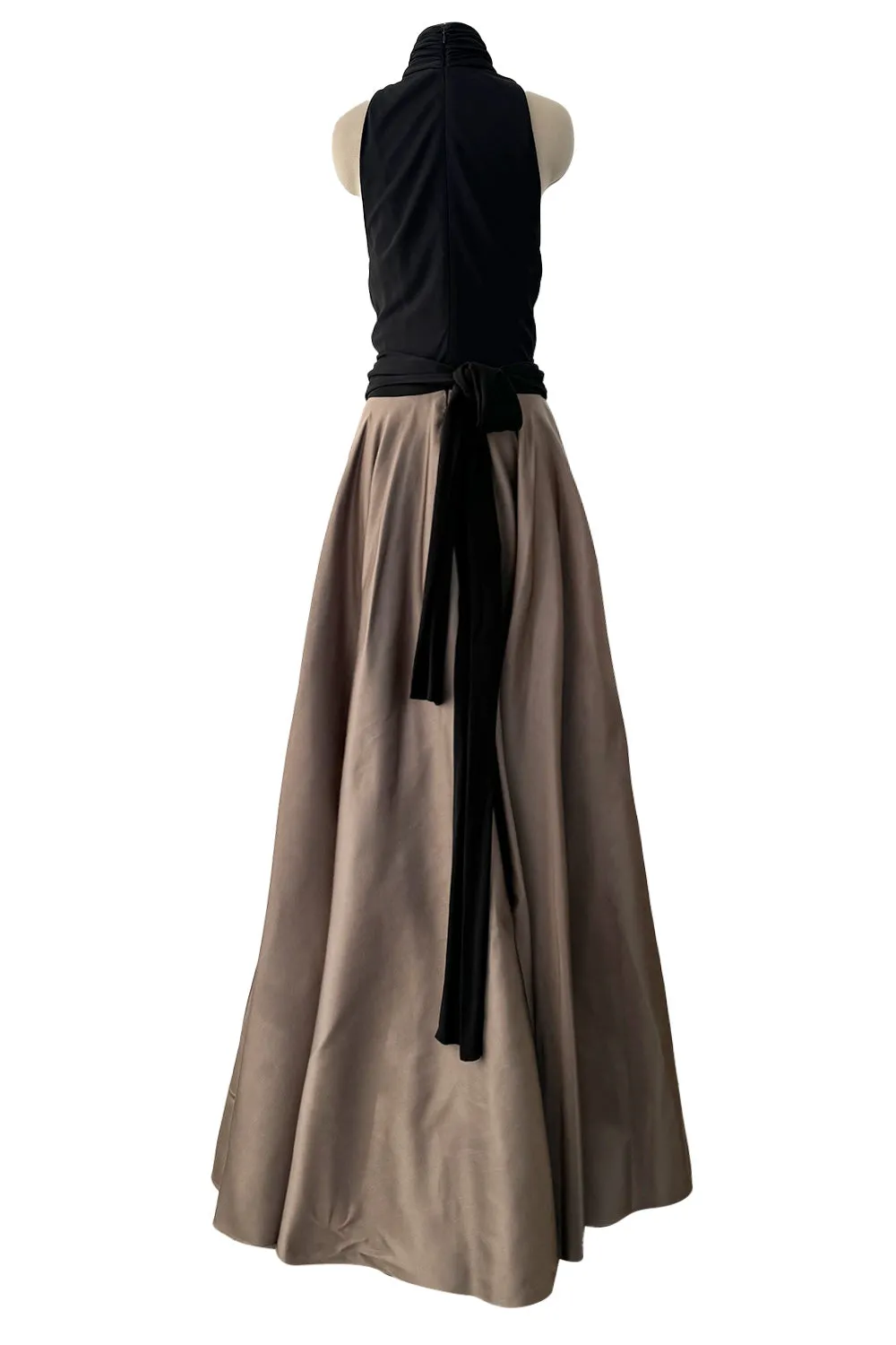 Fall 2012 John Anthony Couture Black Jersey Turtleneck Dress w Full Circle Taupe Skirt