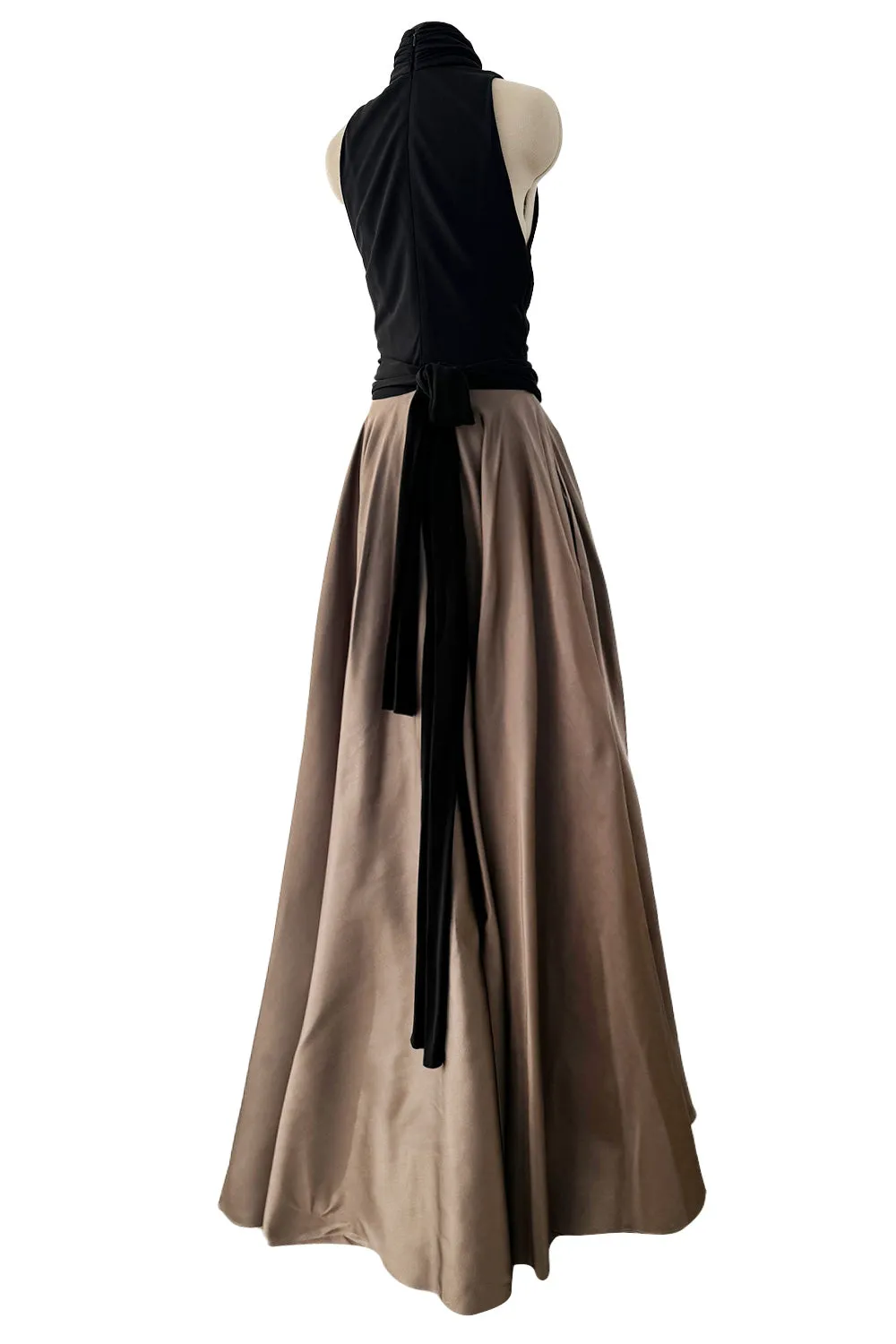 Fall 2012 John Anthony Couture Black Jersey Turtleneck Dress w Full Circle Taupe Skirt