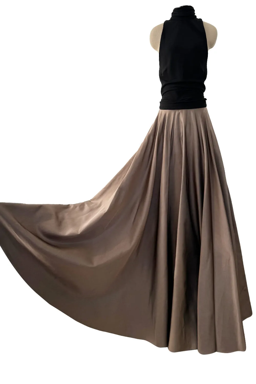 Fall 2012 John Anthony Couture Black Jersey Turtleneck Dress w Full Circle Taupe Skirt