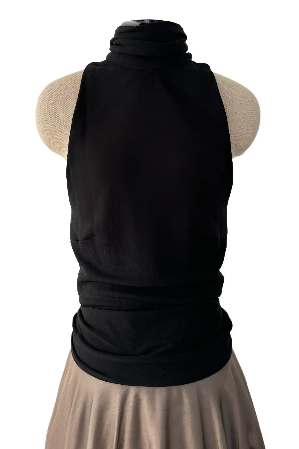 Fall 2012 John Anthony Couture Black Jersey Turtleneck Dress w Full Circle Taupe Skirt