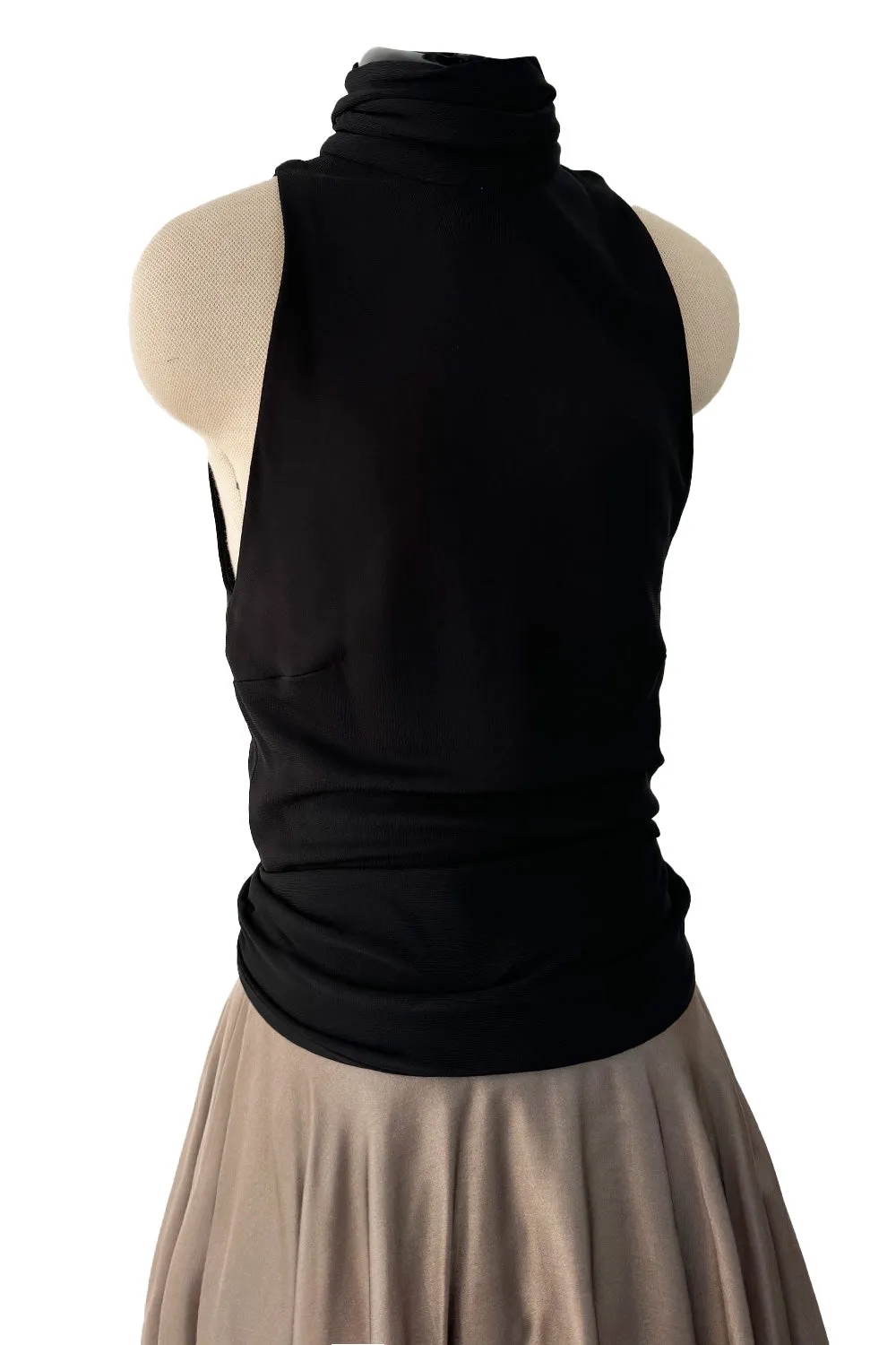 Fall 2012 John Anthony Couture Black Jersey Turtleneck Dress w Full Circle Taupe Skirt