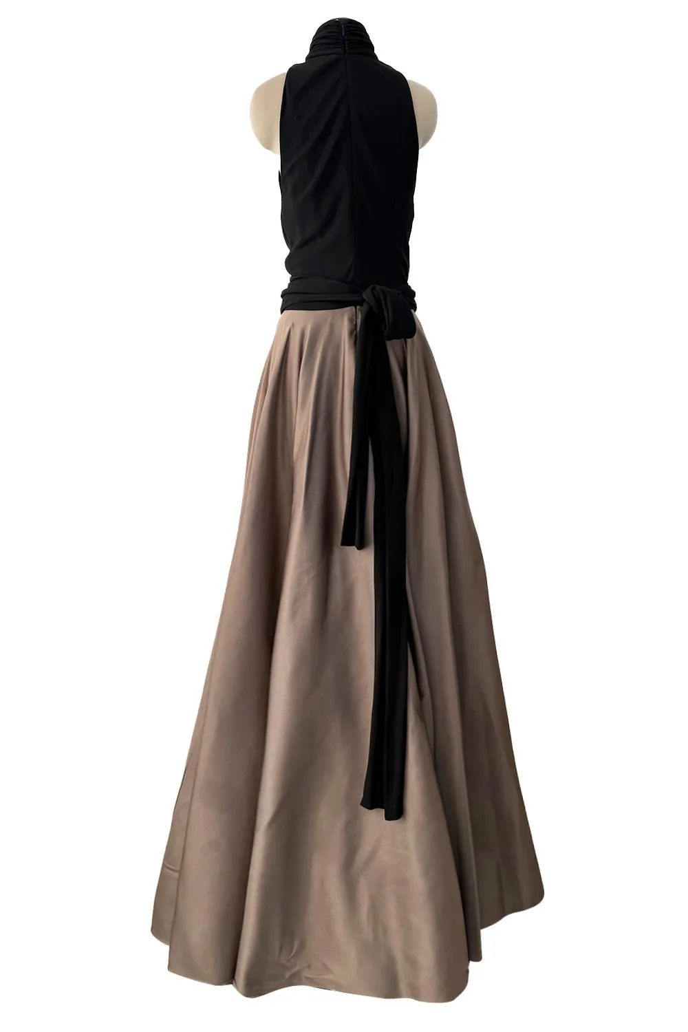 Fall 2012 John Anthony Couture Black Jersey Turtleneck Dress w Full Circle Taupe Skirt