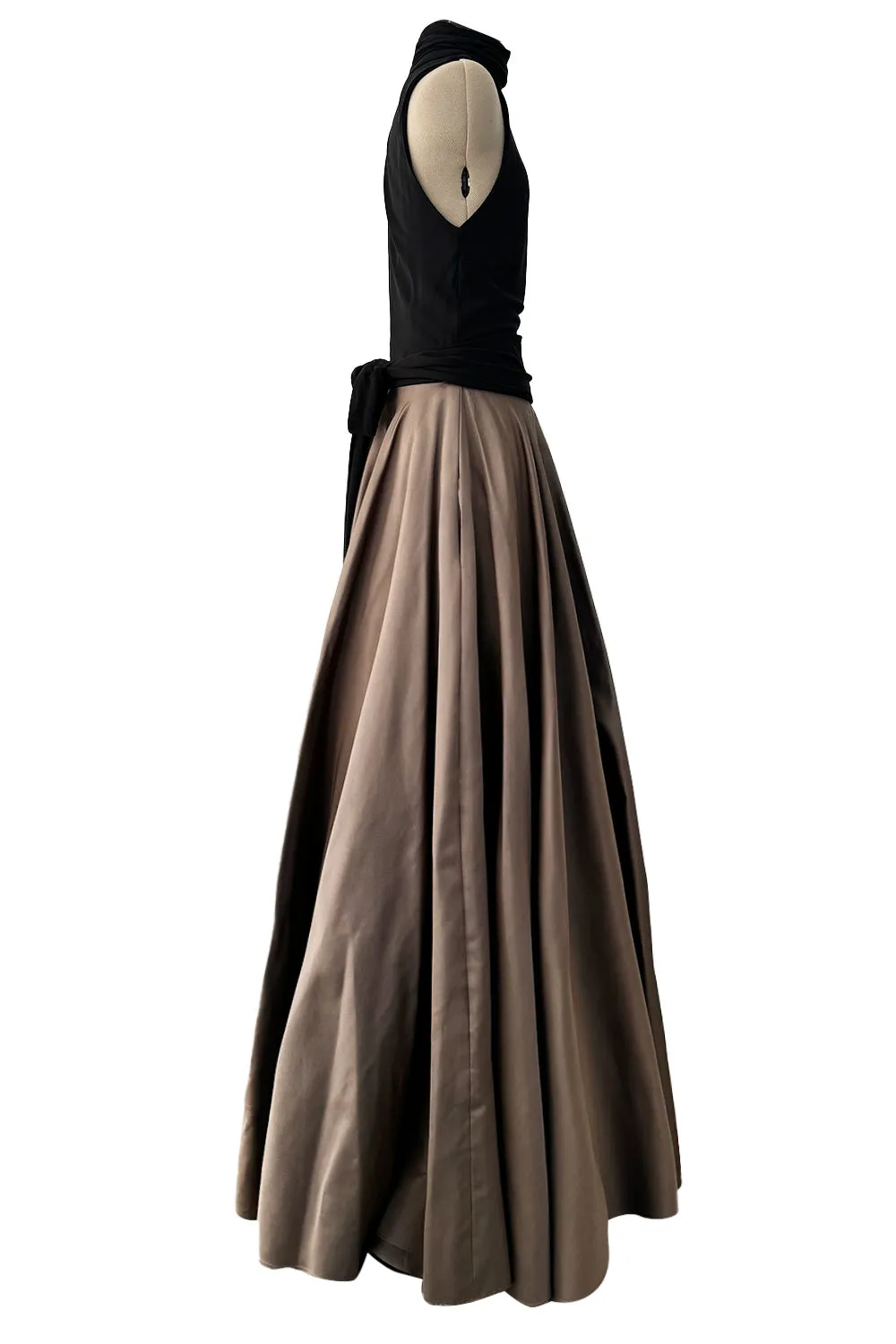 Fall 2012 John Anthony Couture Black Jersey Turtleneck Dress w Full Circle Taupe Skirt