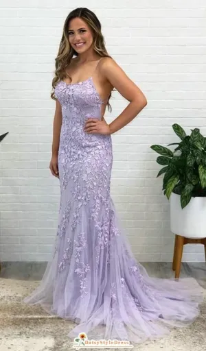Fit & Flare Lavender Prom Dress With Criss Cross Back Style