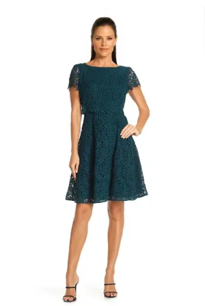 Fit & Flare Popover Lace Dress in Azure