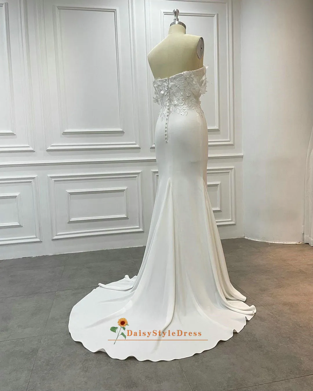 Fit and Flare Off Shoulder Sleeve Wedding Dress