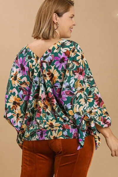 Floral by Design V-Neck Tie Sleeve Top