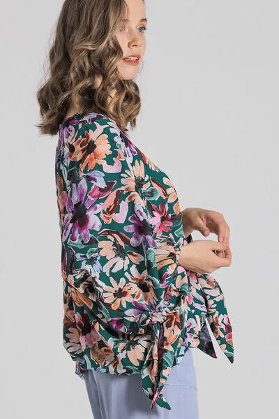Floral by Design V-Neck Tie Sleeve Top