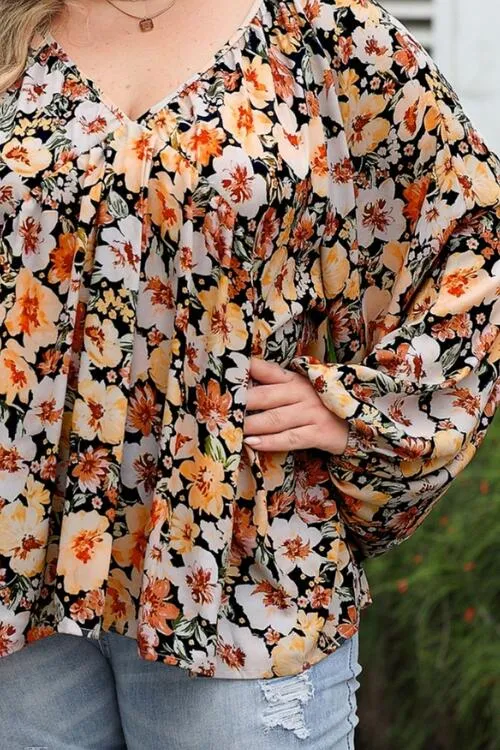 Floral V-Neck Balloon Sleeve Blouse