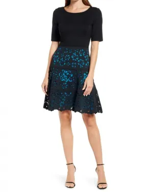 Focus by Shani Womens Laser Cut Ponte Fit & Flare Dress S-1063