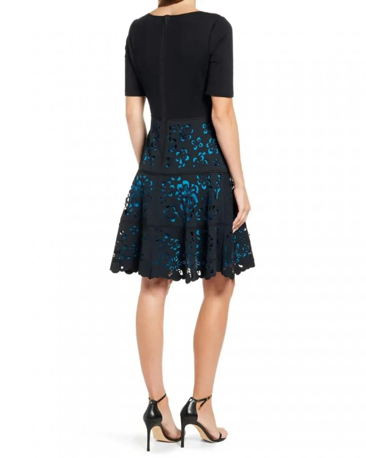 Focus by Shani Womens Laser Cut Ponte Fit & Flare Dress S-1063