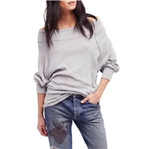 Free People We The Free Stone Grey Palisades Off Shoulder Thermal Sweater