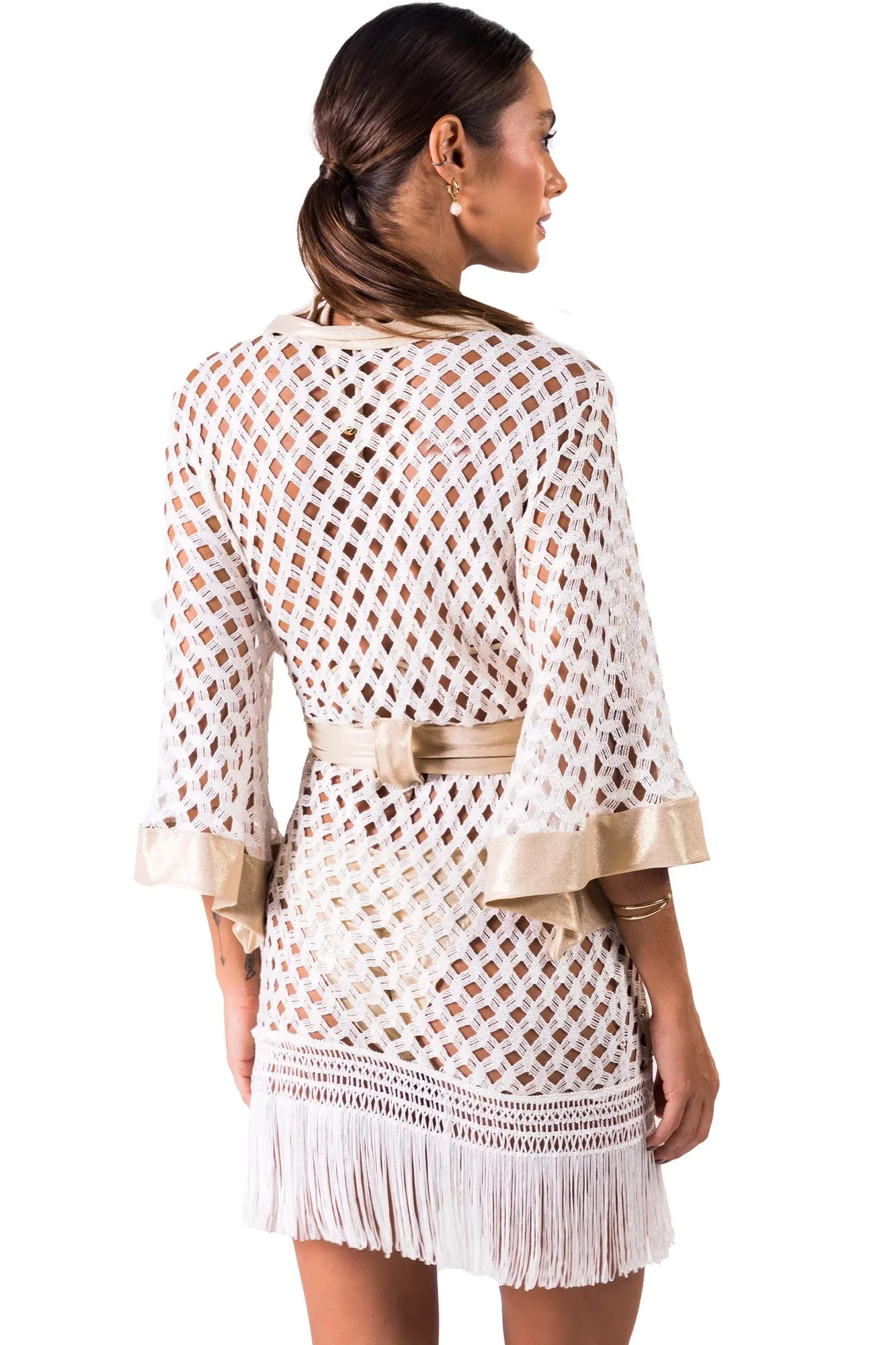 FRINGED KIMONO - GOLD SHIMMER
