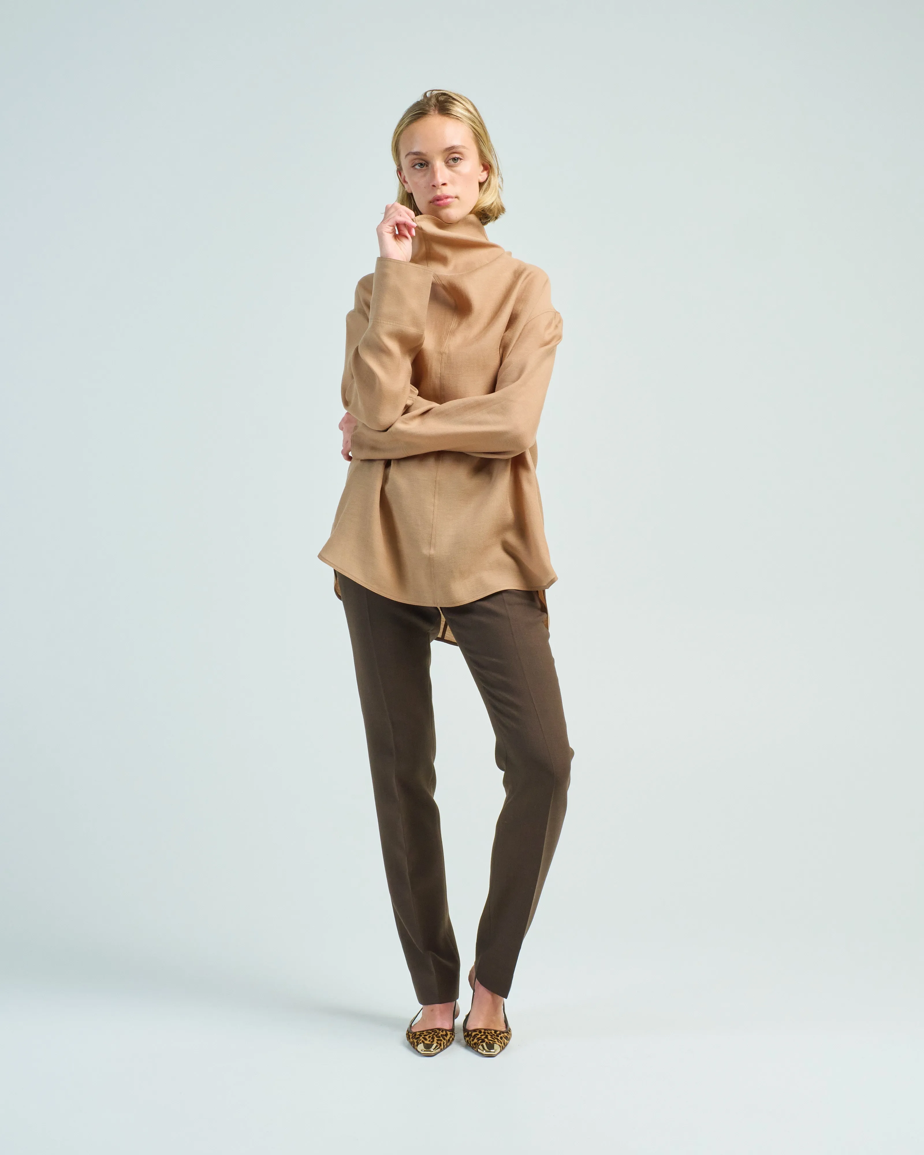 funnel neck organza blouse