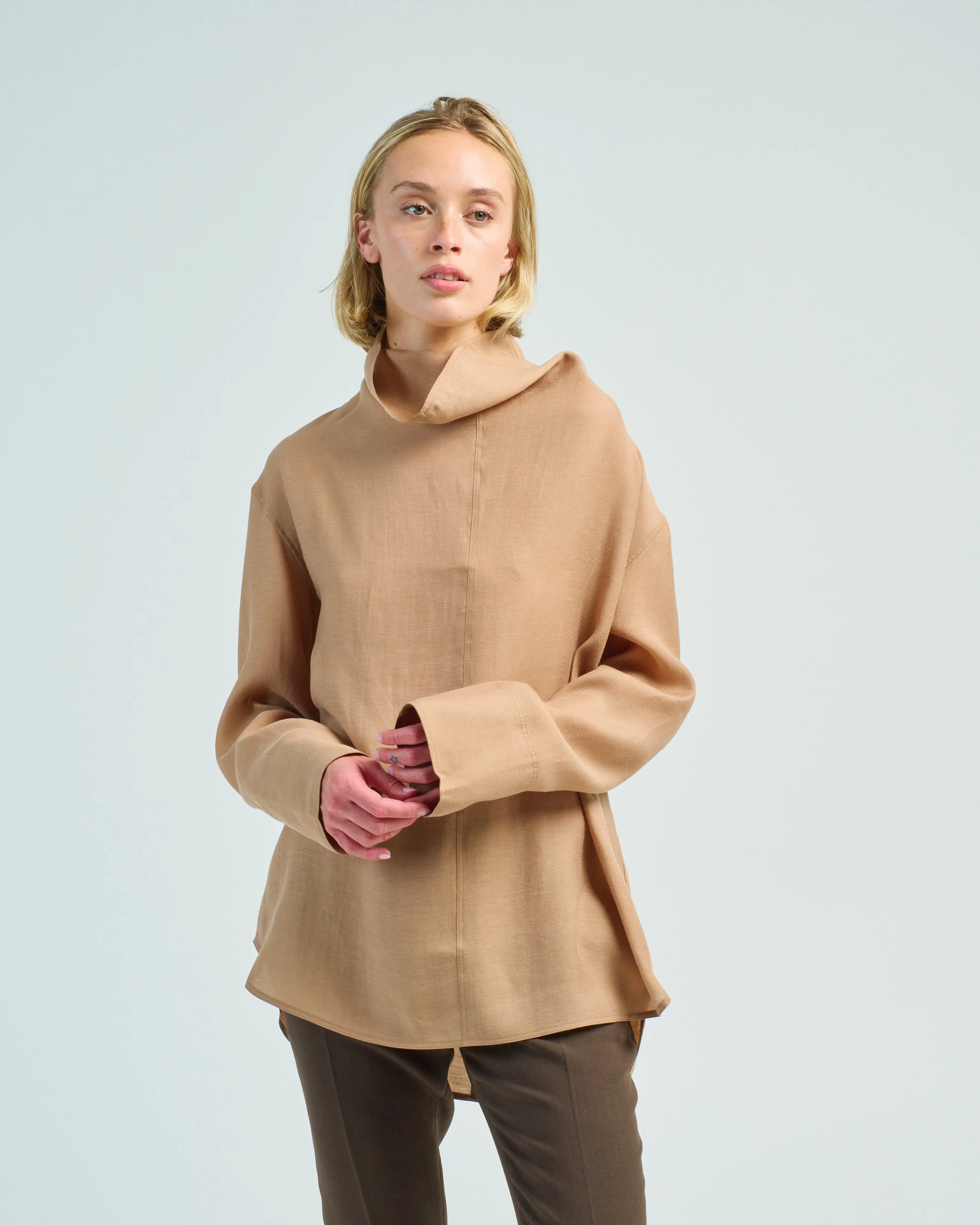 funnel neck organza blouse
