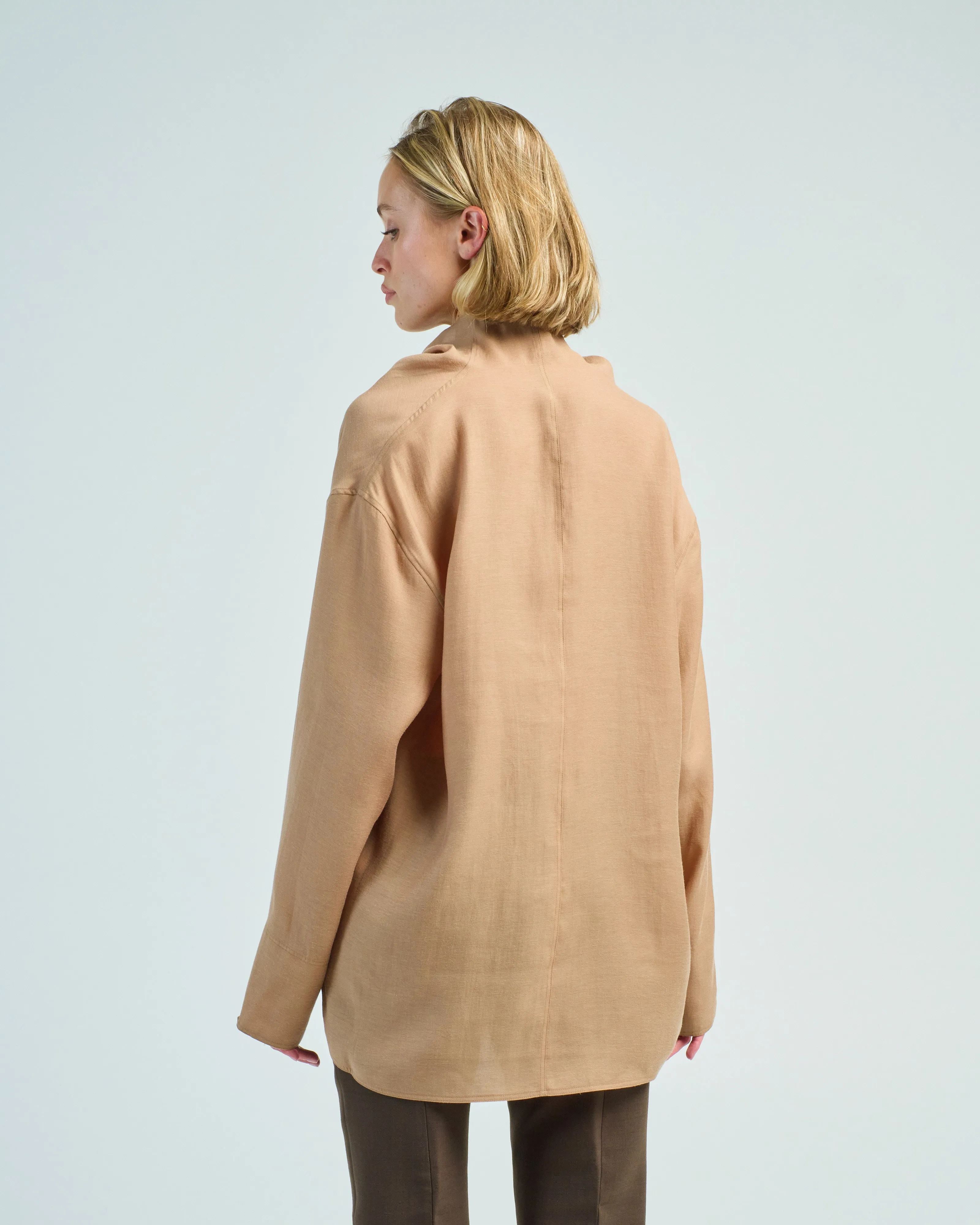 funnel neck organza blouse