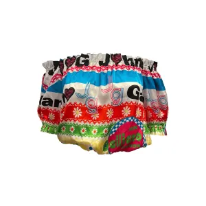 Galliano Multicolor Off The Shoulder Crop Top