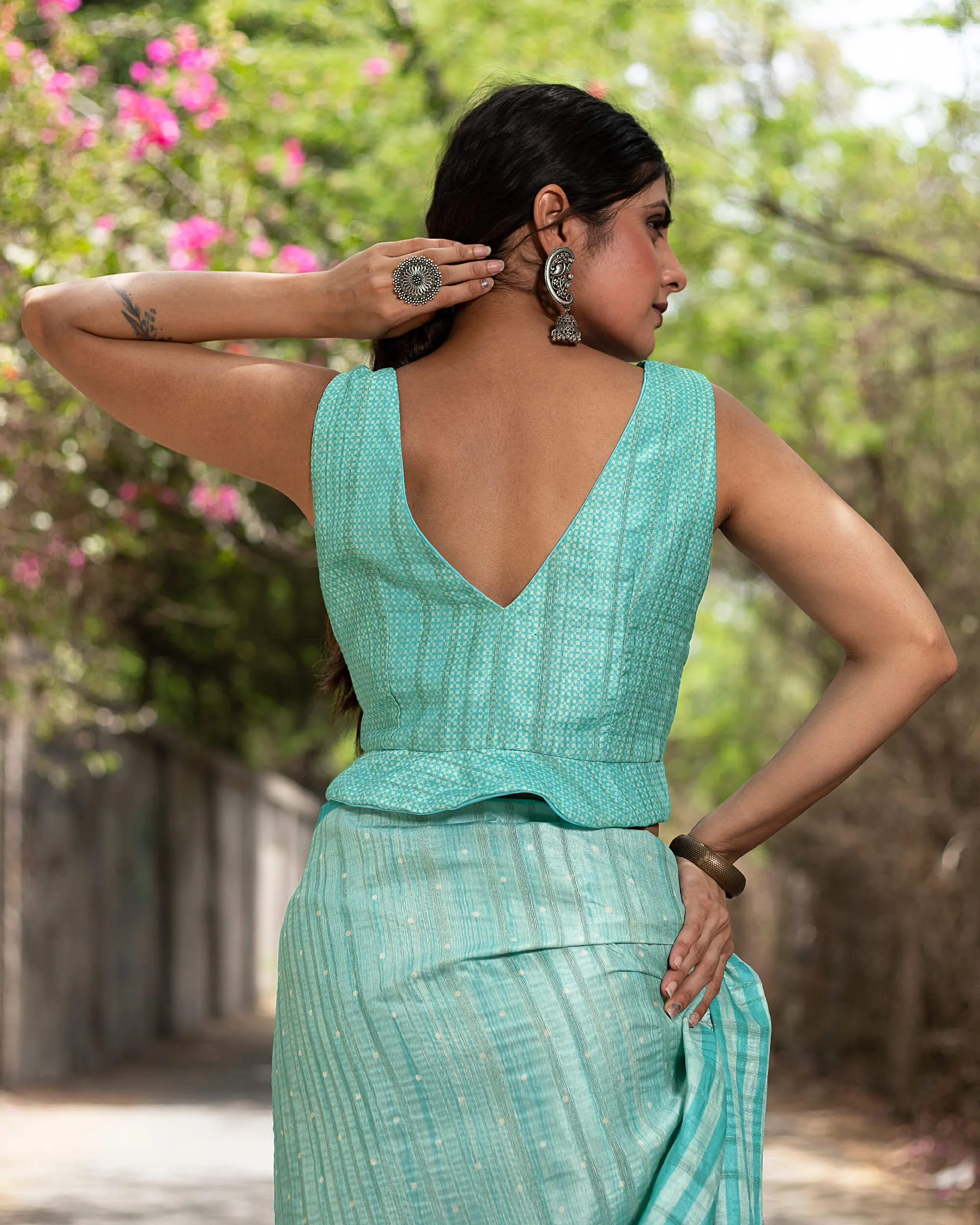 Geometric Printed Silk Peplum Blouse