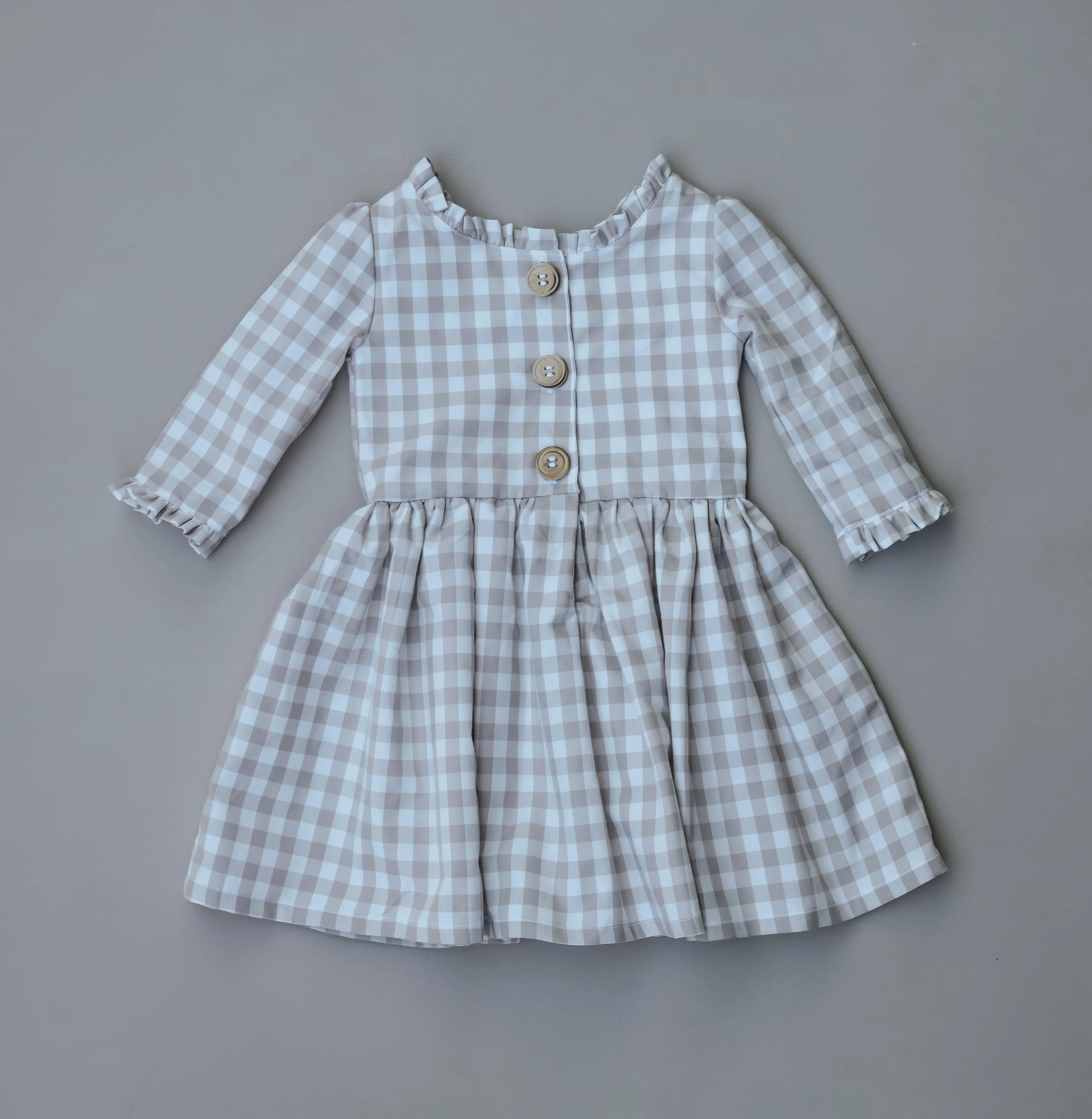 Gingham Wooden Button Dress