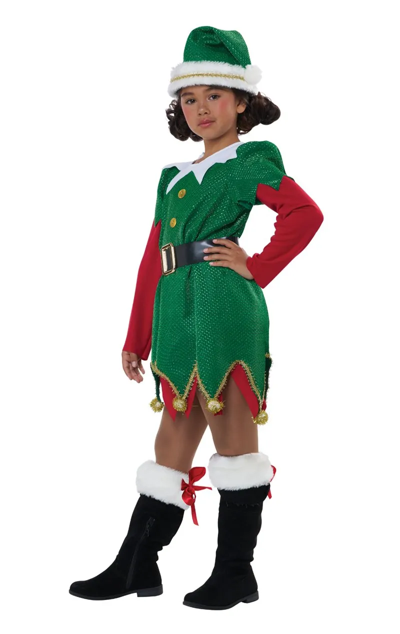 Girls Cute Christmas Elf Costume
