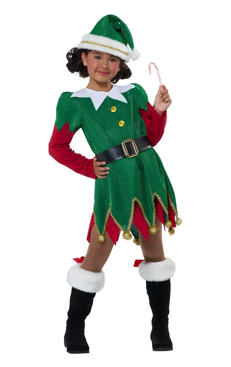 Girls Cute Christmas Elf Costume