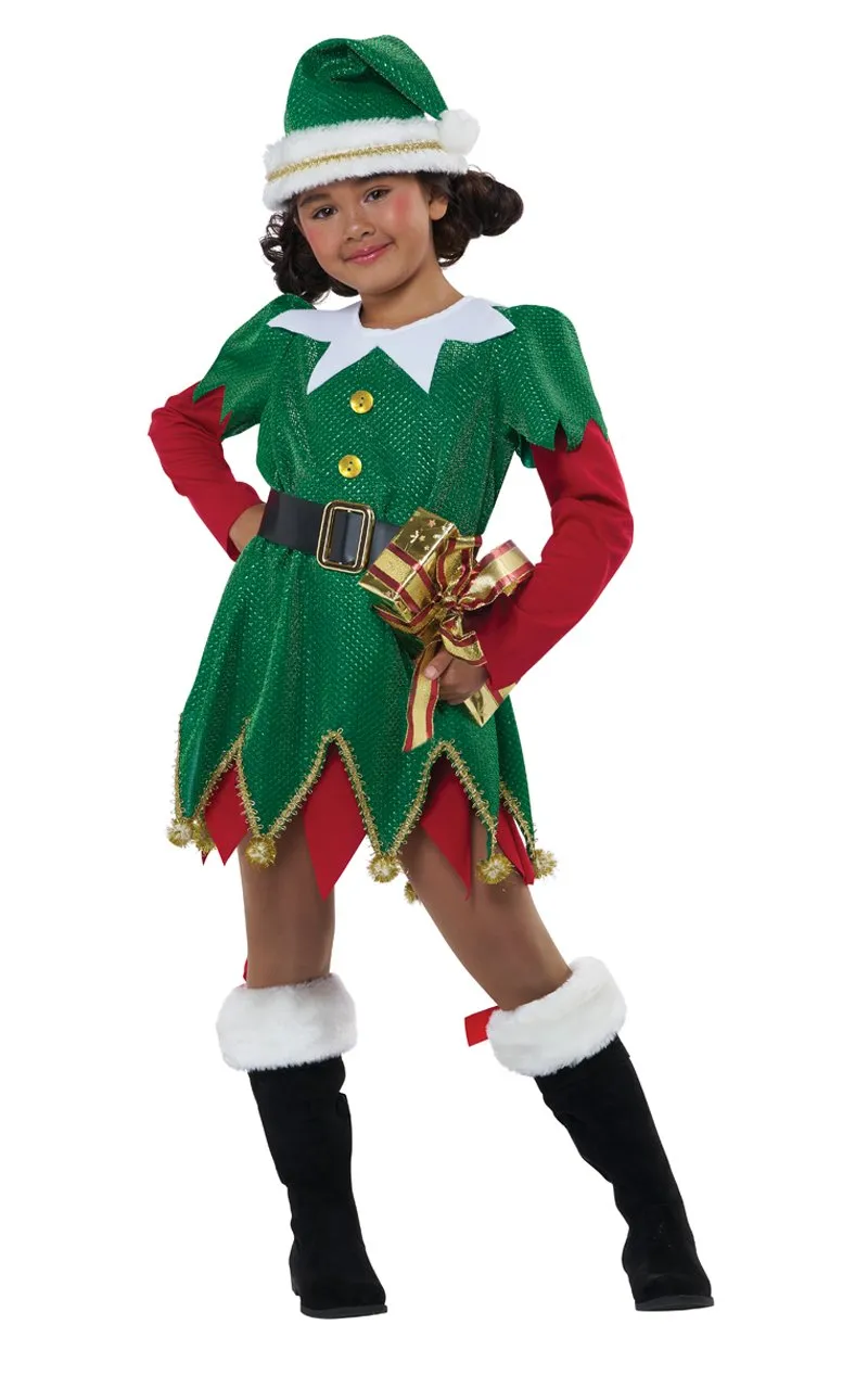 Girls Cute Christmas Elf Costume
