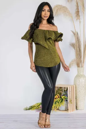Glitter Ruffle off Shoulder Top