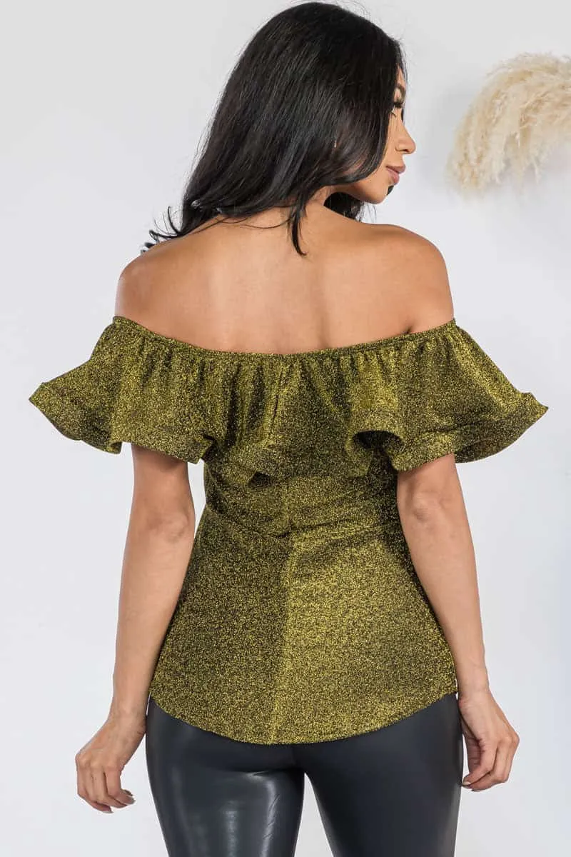 Glitter Ruffle off Shoulder Top