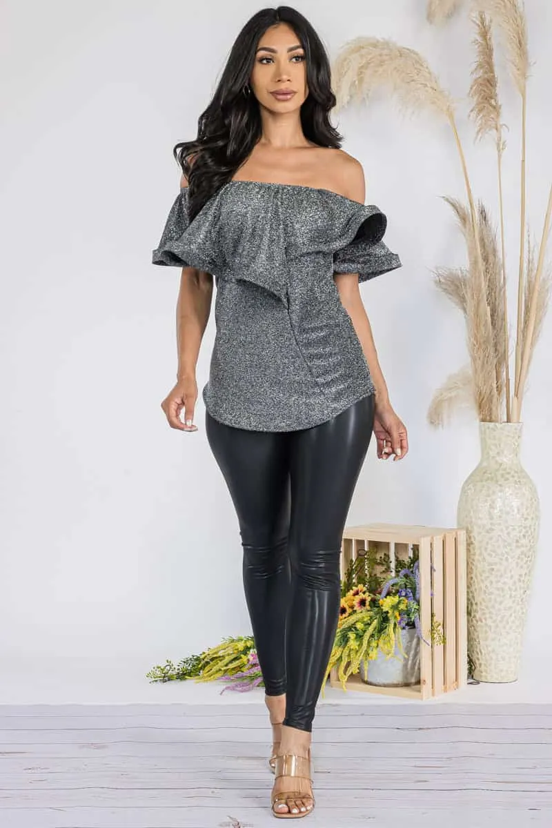 Glitter Ruffle off Shoulder Top