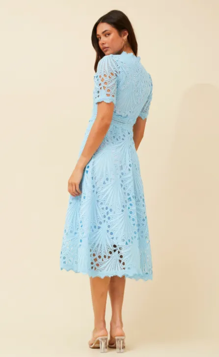 Gloria Blue Lace Midi Dress