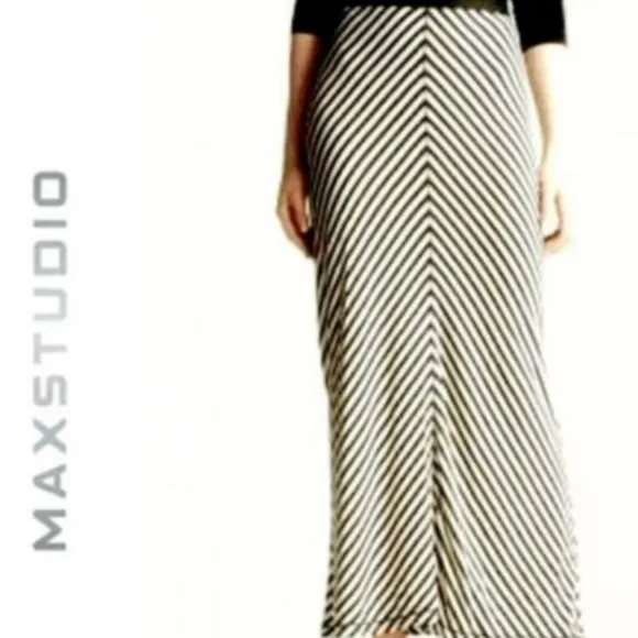 Gray White Striped Maxi Skirt