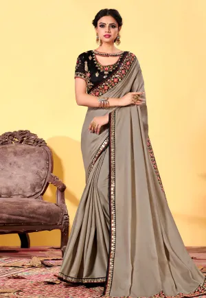 Grey And Black Traditional Saree