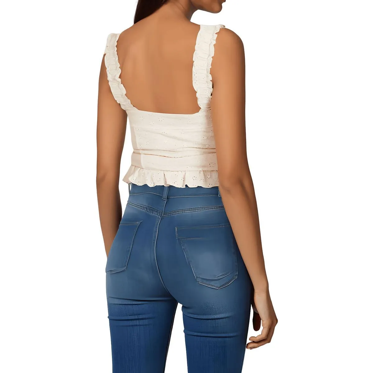 Guess Womens Eyelet Cotton Peplum Top