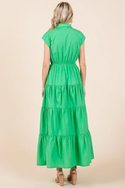 Hazel Blues® |  Mittoshop Button Up Collared Tiered Maxi Shirt Dress