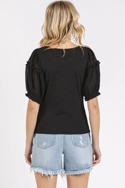 Hazel Blues® |  Mittoshop Frill Round Neck Half Sleeve Blouse