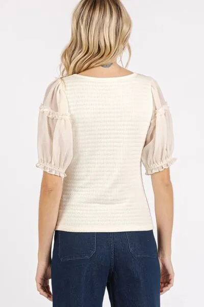 Hazel Blues® |  Mittoshop Frill Round Neck Half Sleeve Blouse